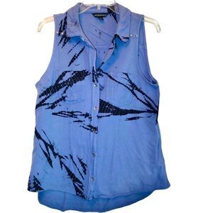 Rock & Republic Sleeveless Studded Abstract Print Top in Blue/Black Women’s M